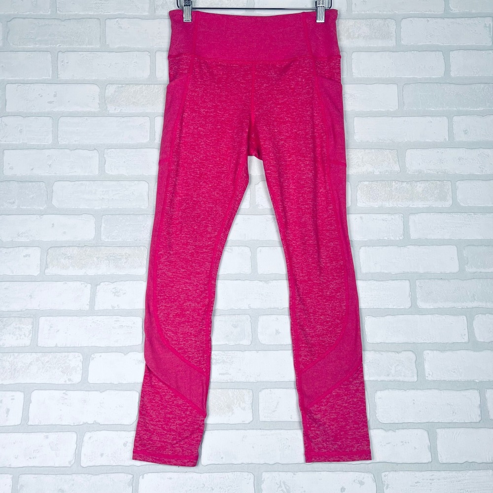 Athletic High Waisted Mesh Panel Pocket Leggings Pink Heathered Yoga Pants M